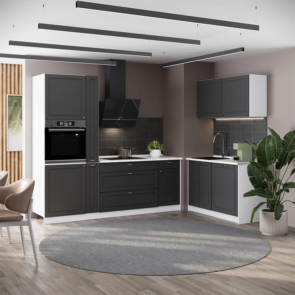Cuisine Fame-Line Anthrazit-Gold Landhaus/Blanc 220 x 120 cm sans PT Vicco