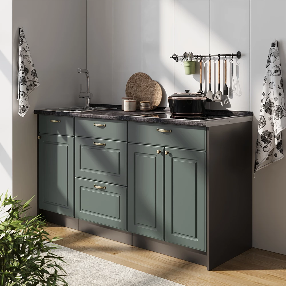 Bloc de cuisine Fame-Line Vert Or Campagne 150cm sans PT Vicco