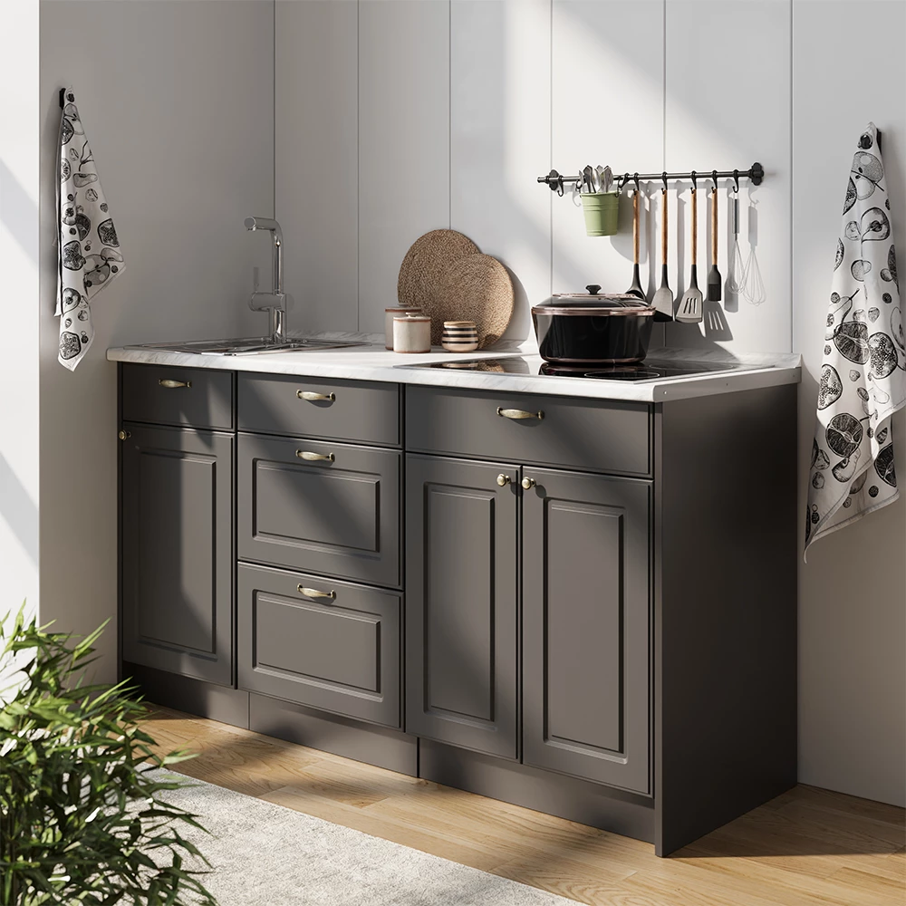 Bloc de cuisine Fame-Line Anthrazit-Gold Landhaus 150cm sans PT Vicco