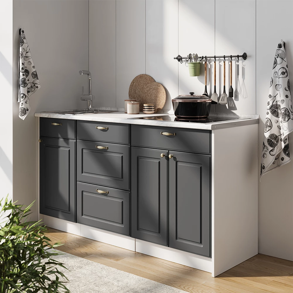 Cucine componibili piccole Fame-Line Oro-antracite country/Bianco 150 cm senza piano di lavoro Vicco