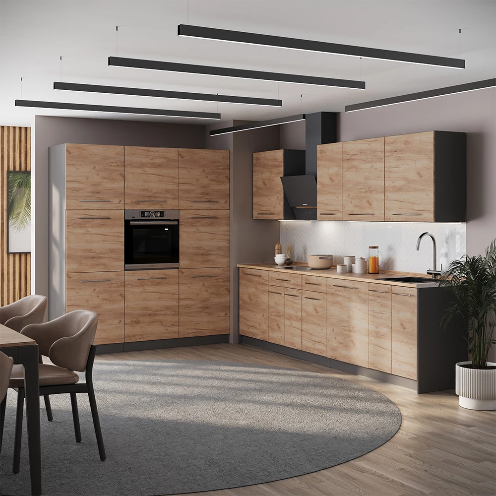 Cucina componibile Fame-Line Rovere dorato/Antracite 460 cm piano di lavoro Rovere dorato Vicco