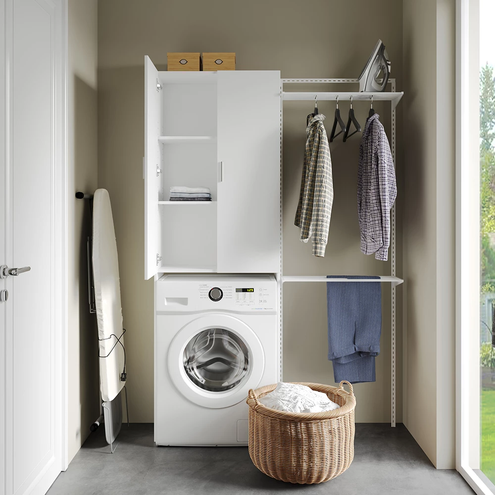 Waschmaschinenschrank Martha Weiß 64 x 190 cm mit 2 langen Türen livinity®