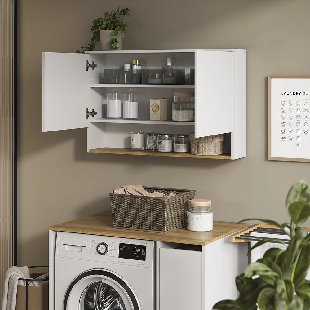 Badkamerkast Viktor Wit/Artisanaal eiken 93.6 x 60 cm met 2 deuren Vicco