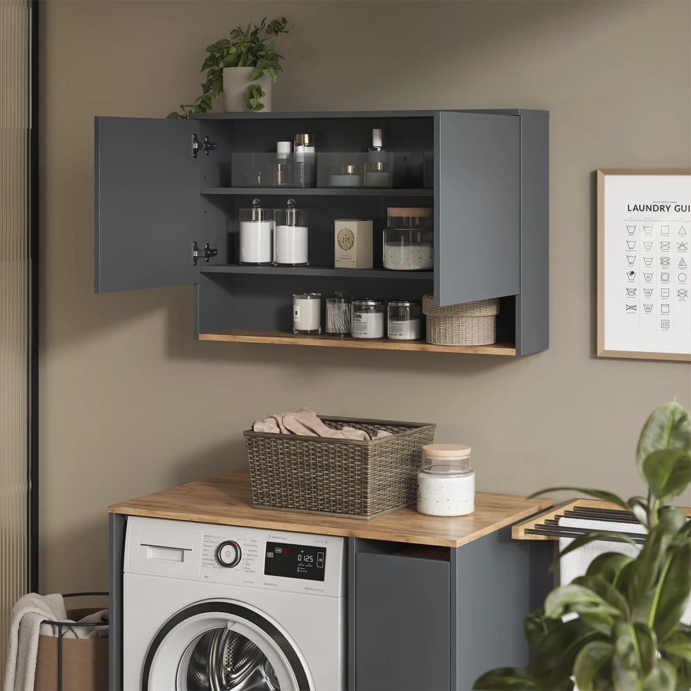 Badkamerkast Viktor Antraciet/Goudkleurig Eiken 93.6 x 60 cm met 2 deuren Vicco