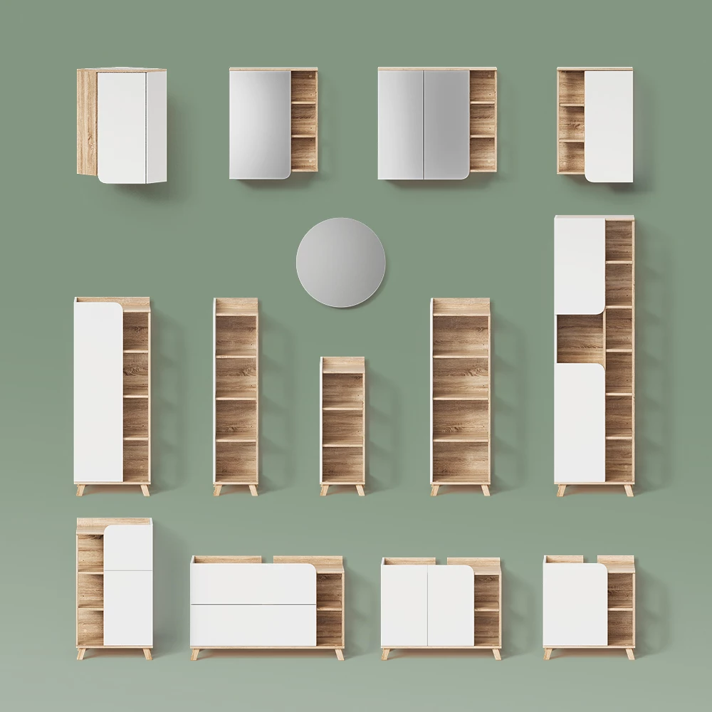 Badschrank Marano Sonoma/Weiß 50 x 175 cm mit 2 Türen livinity®