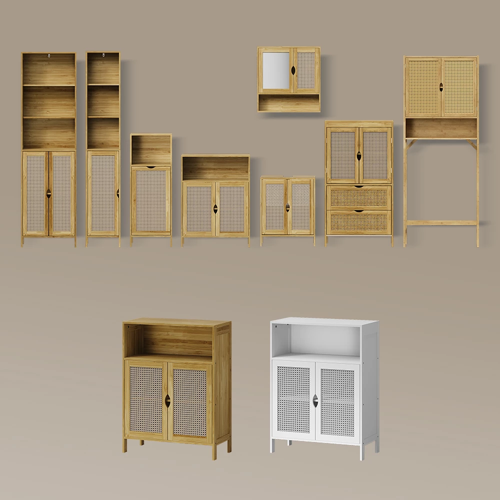 Badschrank Mincio Bambus 30 x 170 cm mit 1 Tür livinity®