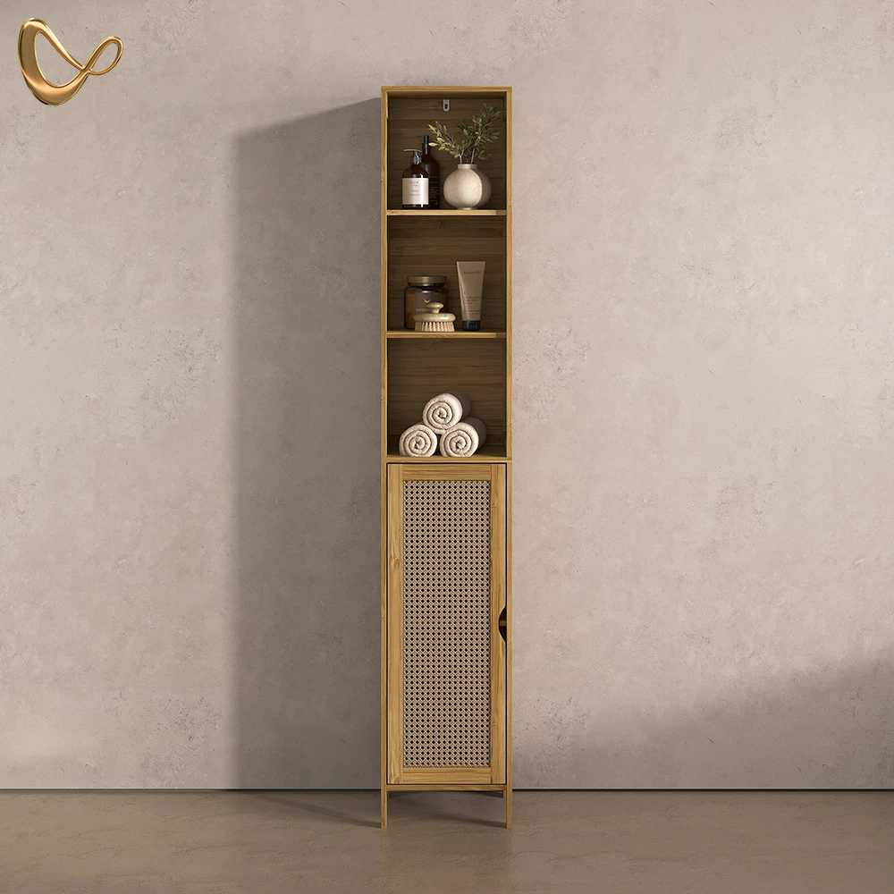 Badschrank Mincio Bambus 30 x 170 cm mit 1 Tür livinity®