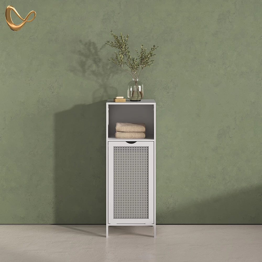 Midischrank Mincio Weiß 36 x 98 cm mit Wäschekorb livinity®