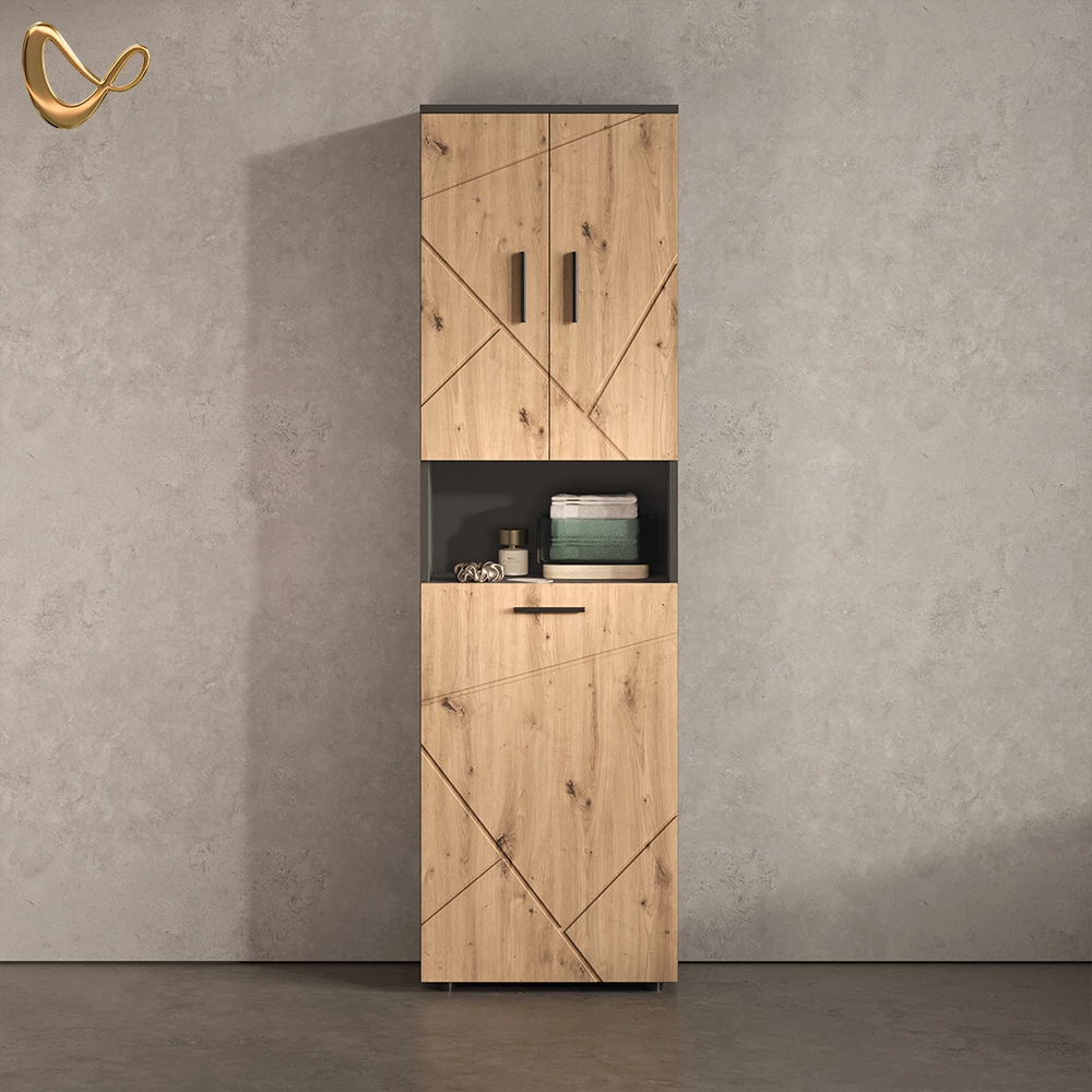 Hochschrank Ronco Anthrazit/Artisan-Eiche 50 x 172 cm mit Wäschkorb livinity®