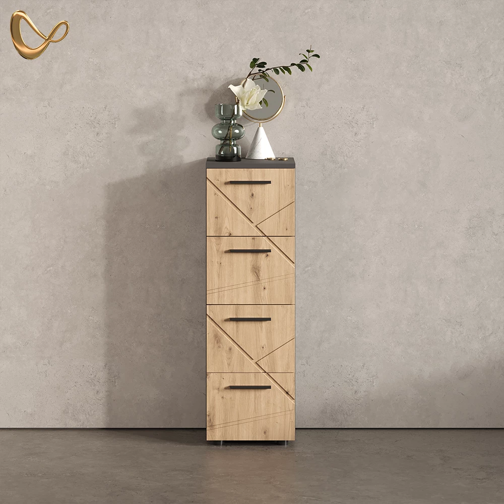 Midischrank Ronco Anthrazit/Artisan-Eiche 30 x 95 cm mit 4 Schubladen livinity®