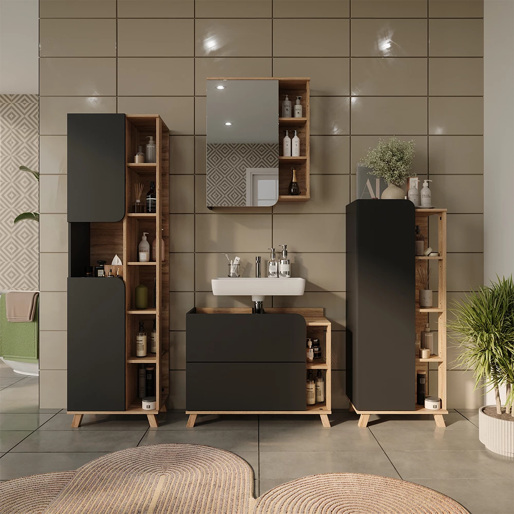 Wastafelonderkast Karen Antraciet/Sonoma 80 x 65 cm met 2 lades Vicco