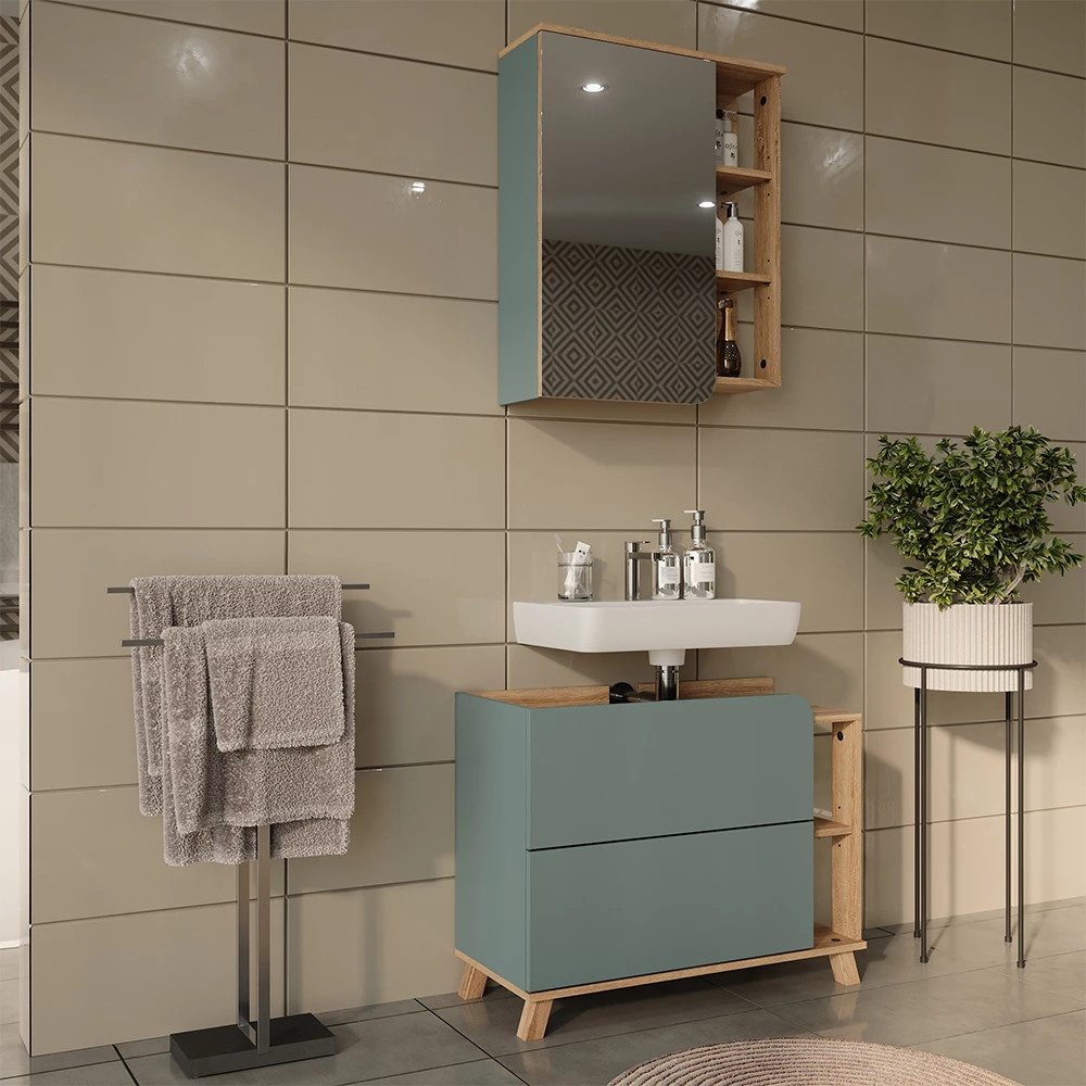Badkamermeubelset Karen Blauw/Sonoma 2-delig Vicco