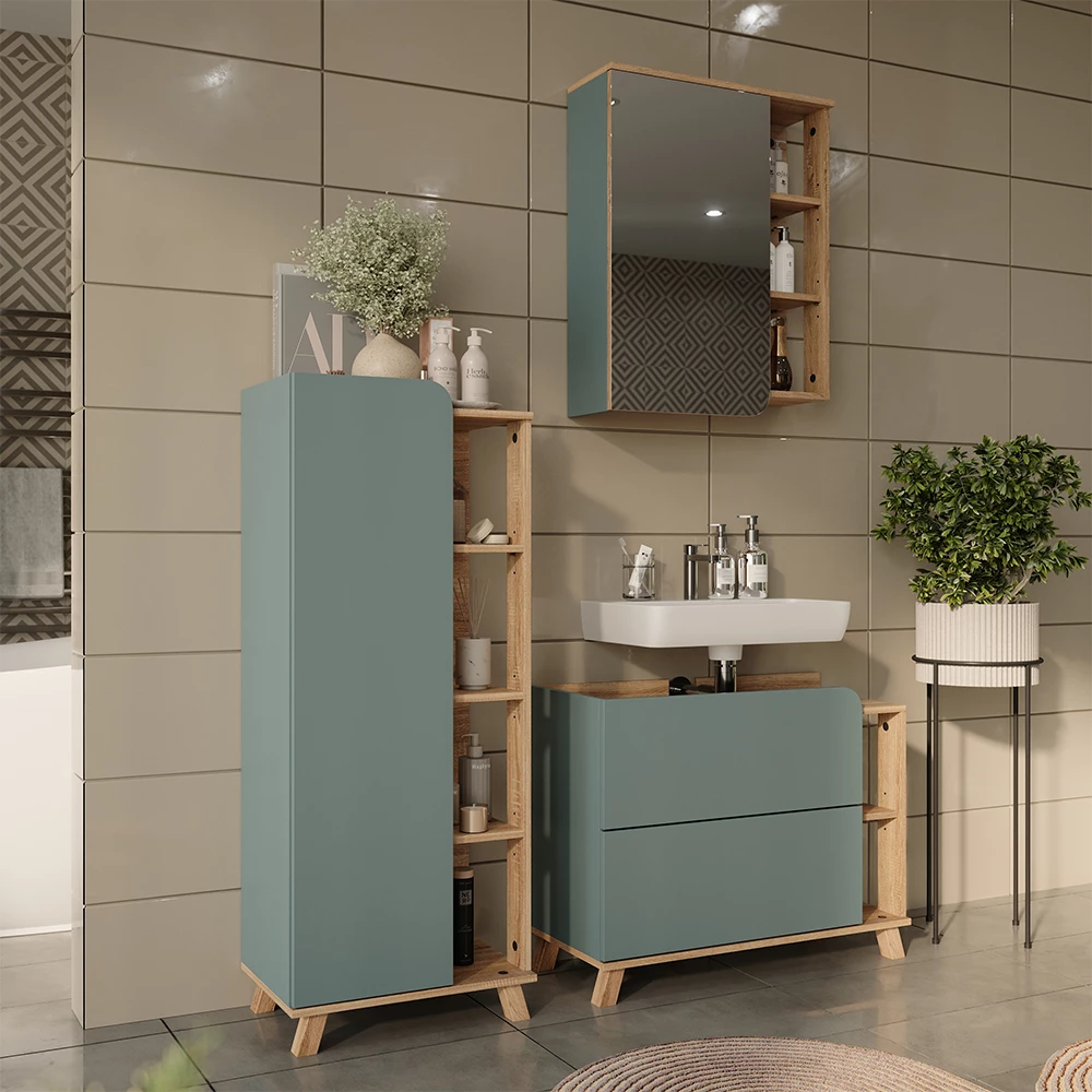 Badkamermeubelset Karen Blauw/Sonoma 3-delig Vicco