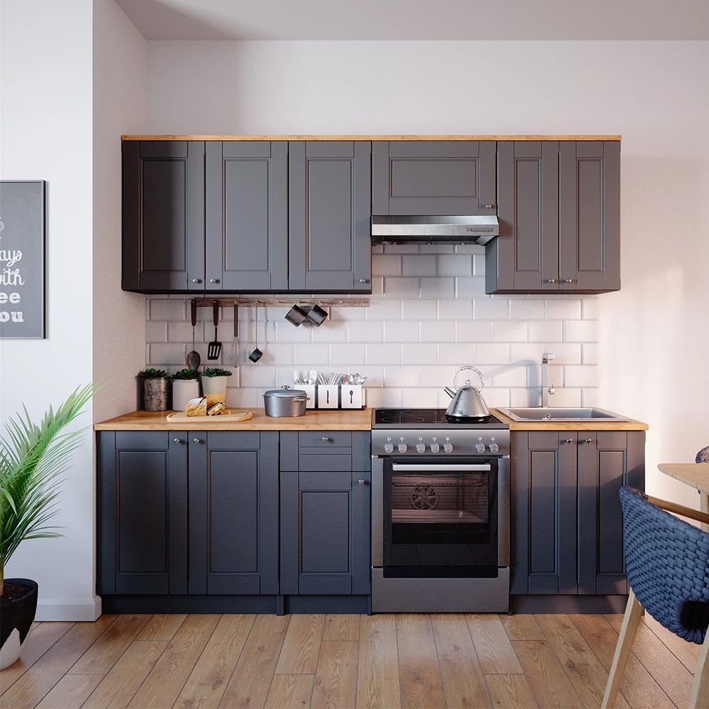Kitchenette in Gri nobil on white background