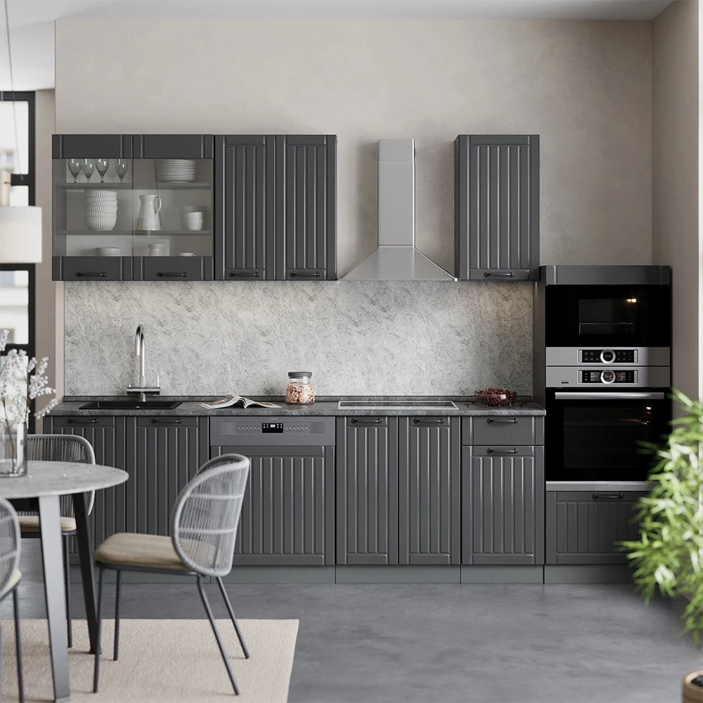 Ligne de cuisine en Gris foncé sur fond blanc