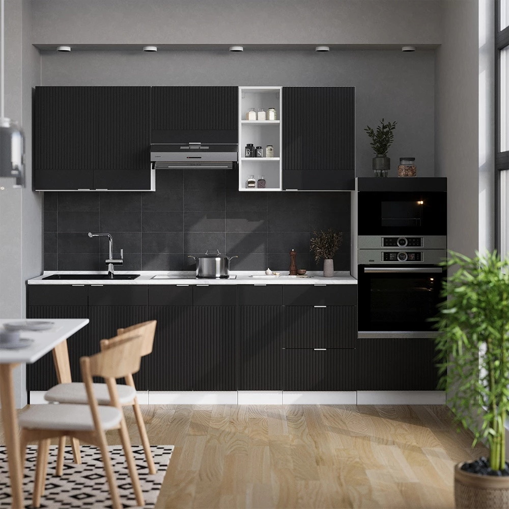 Mueble de cocina en Negro a rayas/blanco sobre fondo blanco