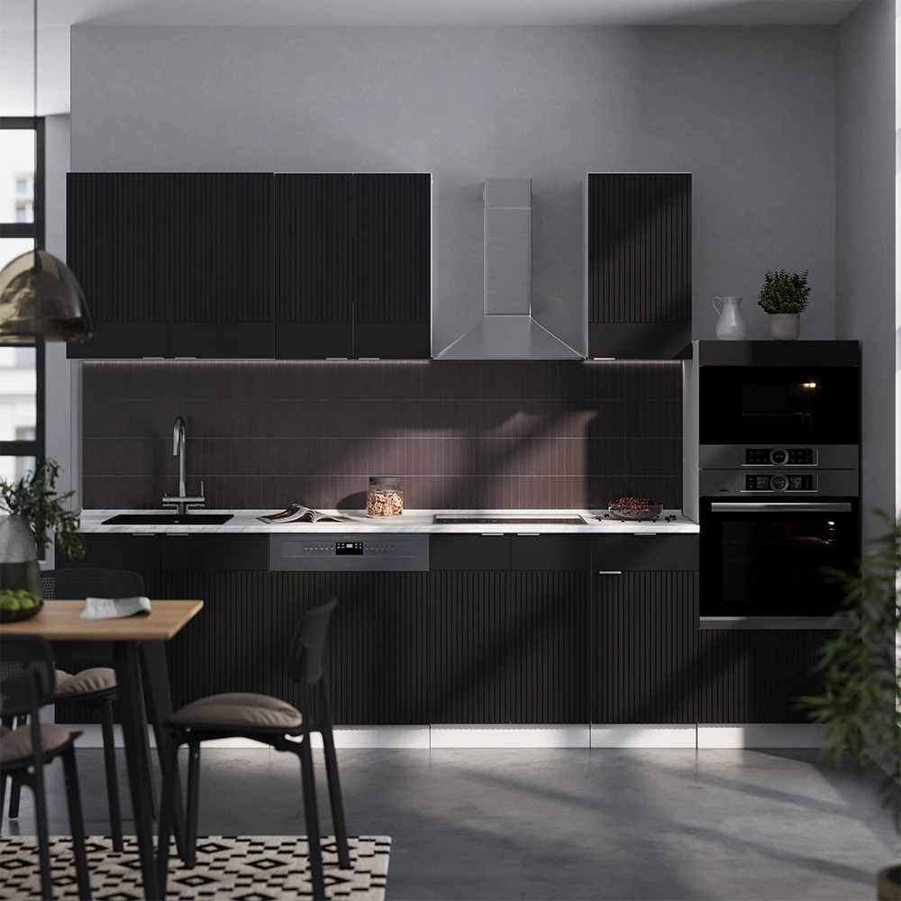 Mueble de cocina en Negro a rayas/blanco sobre fondo blanco