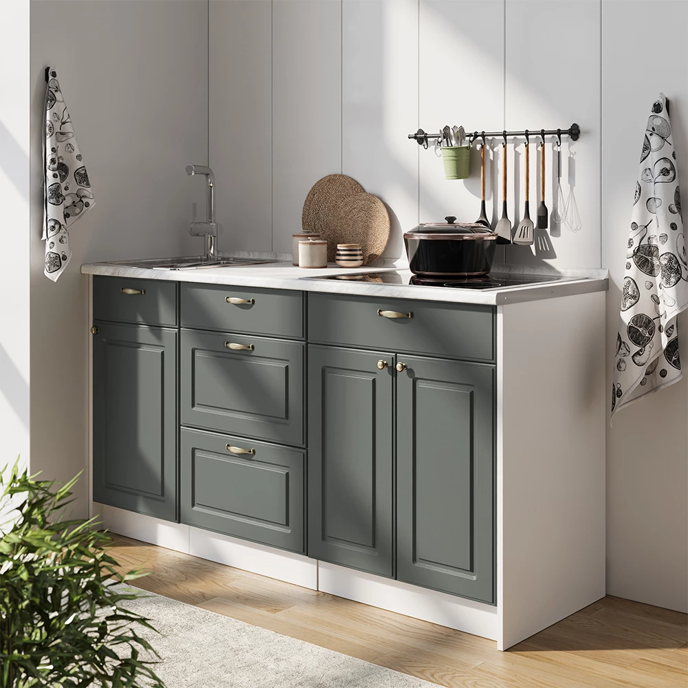 Cucine componibili piccole Fame-Line Verde-oro country/Bianco 150 cm senza piano di lavoro Vicco