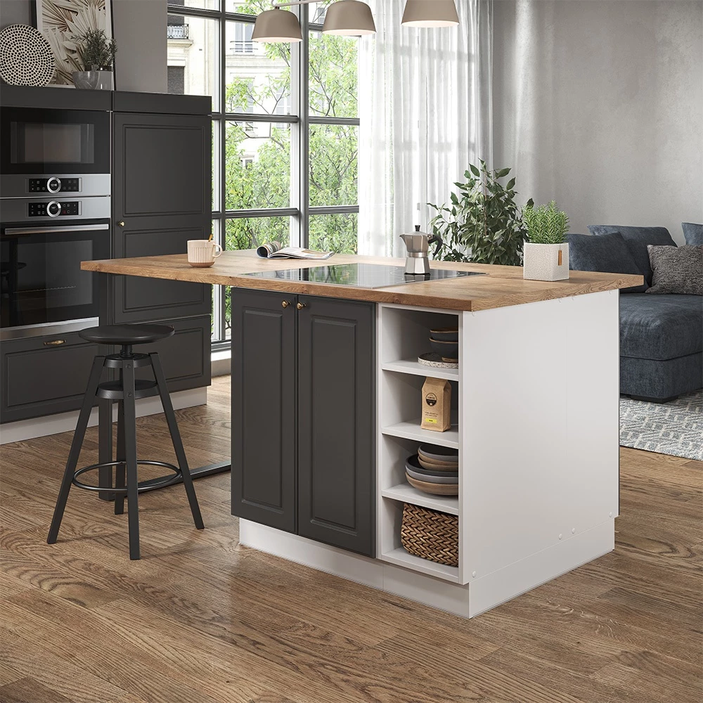 Îlot de cuisine en Anthracite-or/blanc sur fond blanc