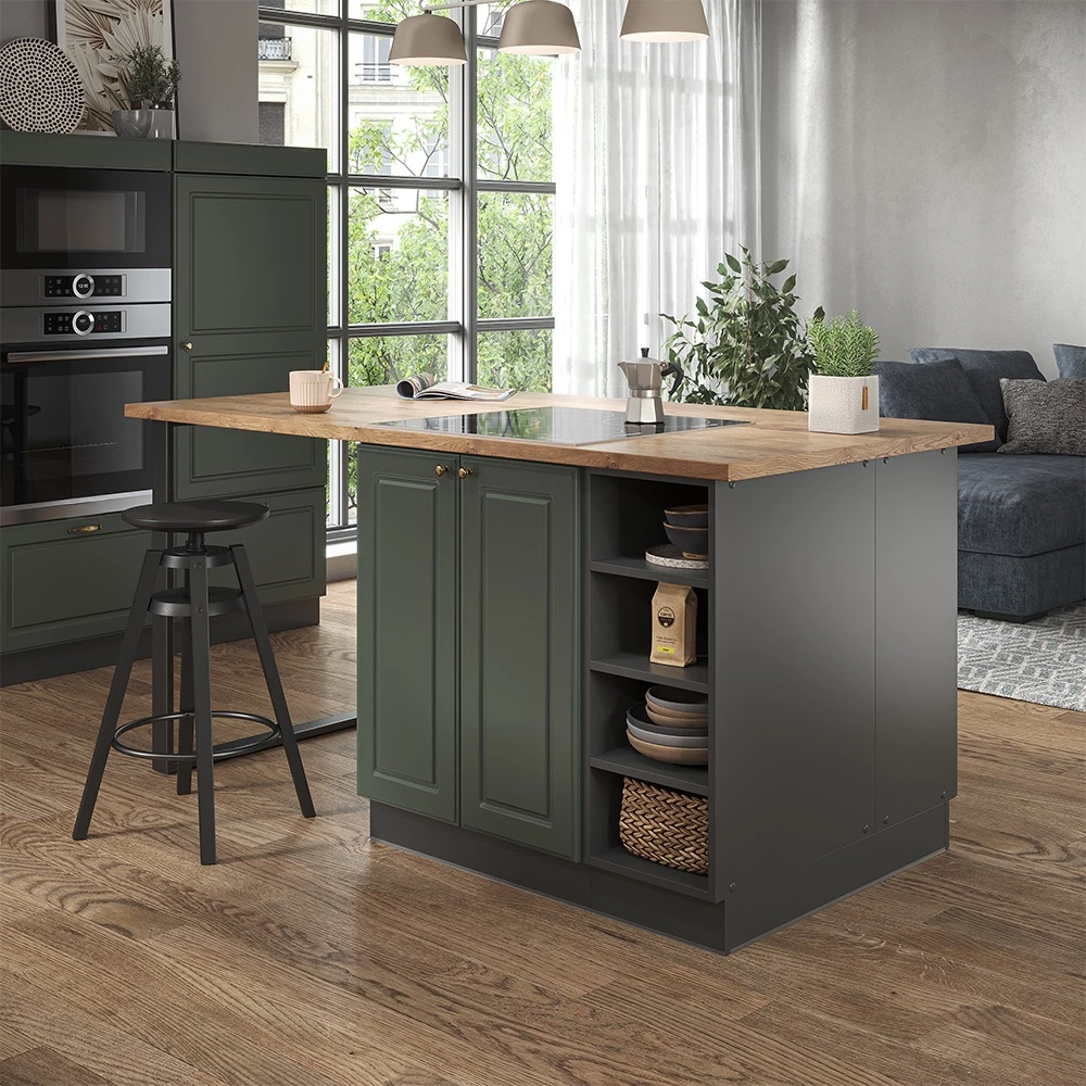 Isola cucina in Verde-oro Country House/Antracite su sfondo bianco