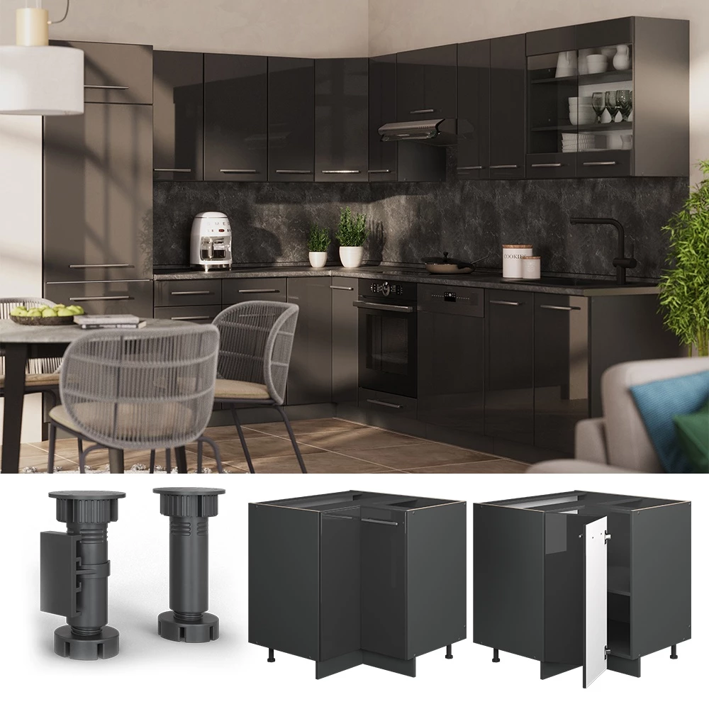 Corner cabinet in Anthracite high gloss on white background
