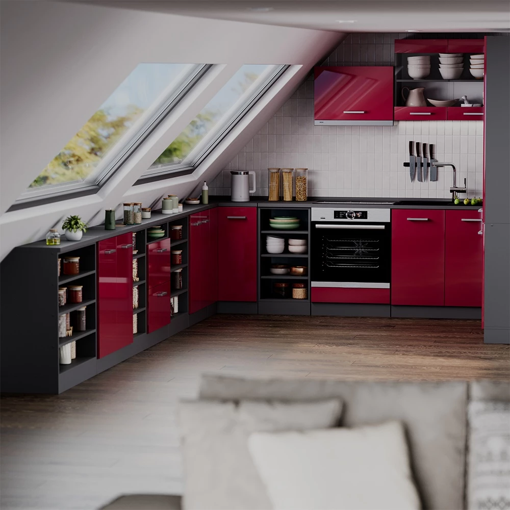 Meuble sous pente R-Line Rouge brillant 60cm 2 tiroirs, 60 cm de profondeur Vicco
