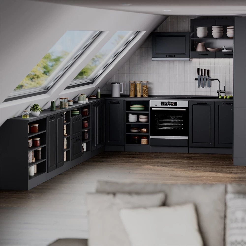Meuble sous pente R-Line Anthracite 40cm 4 compartiments, 60 cm de profondeur Vicco