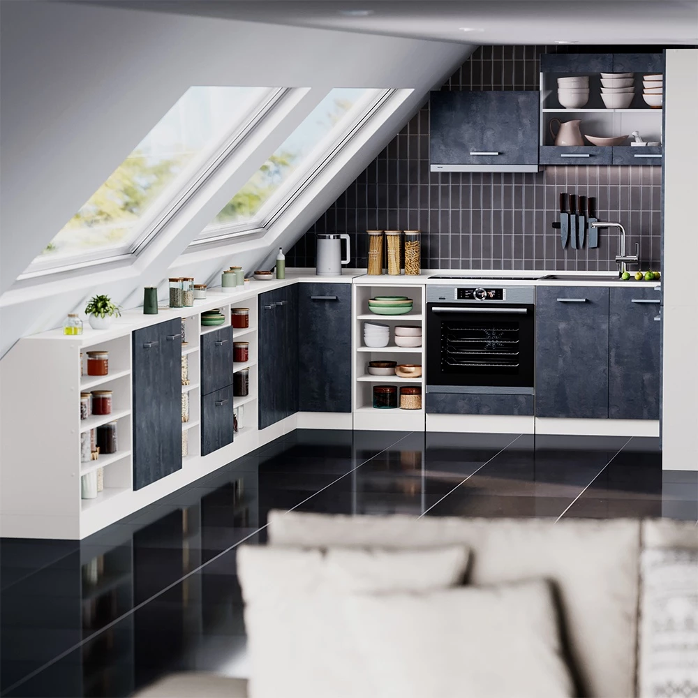 Meuble sous pente R-Line Béton noir 60cm avec 2 portes Vicco