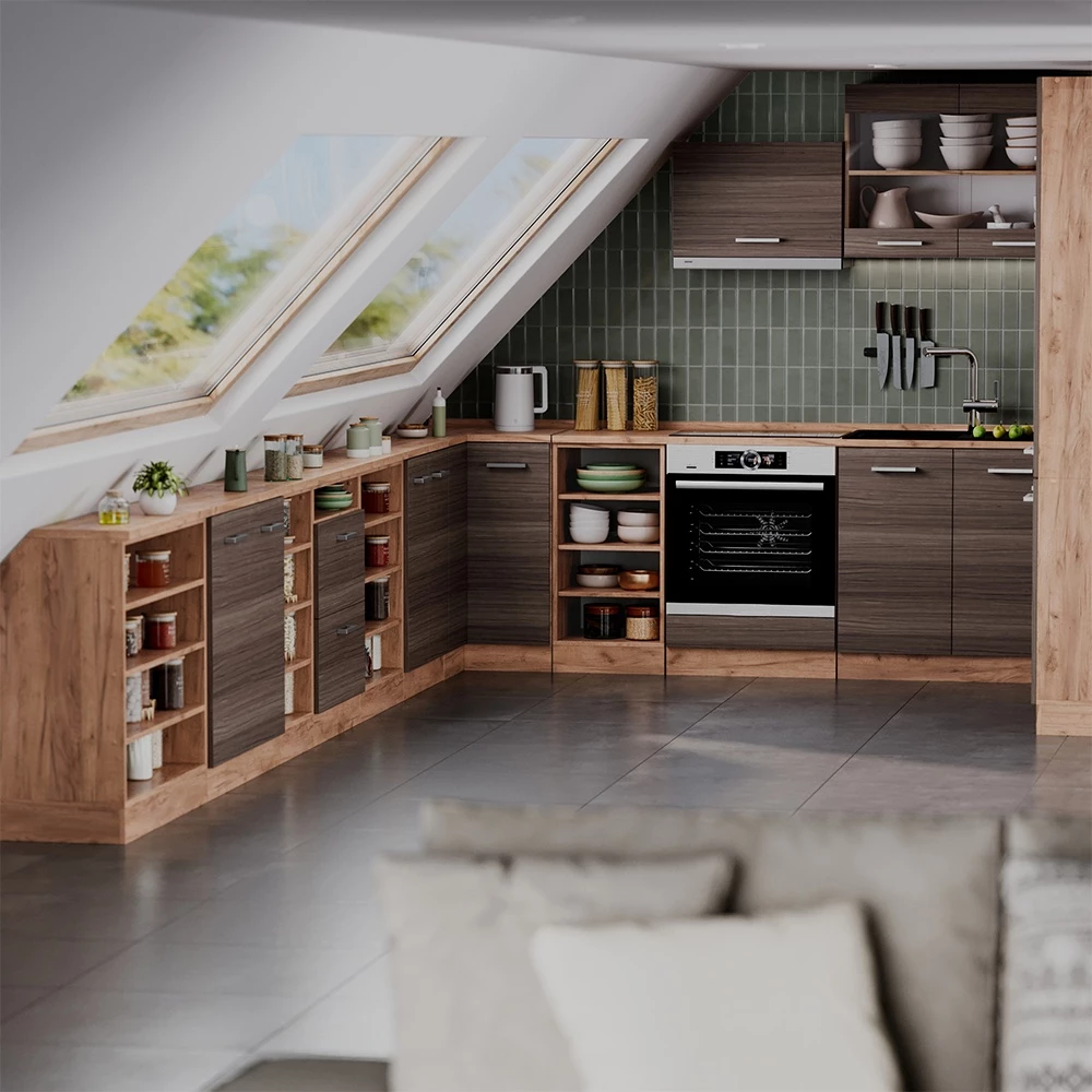 Küchenschrank für Dachschrägen R-Line Edelgrau 60 cm mit 2 Türen Vicco