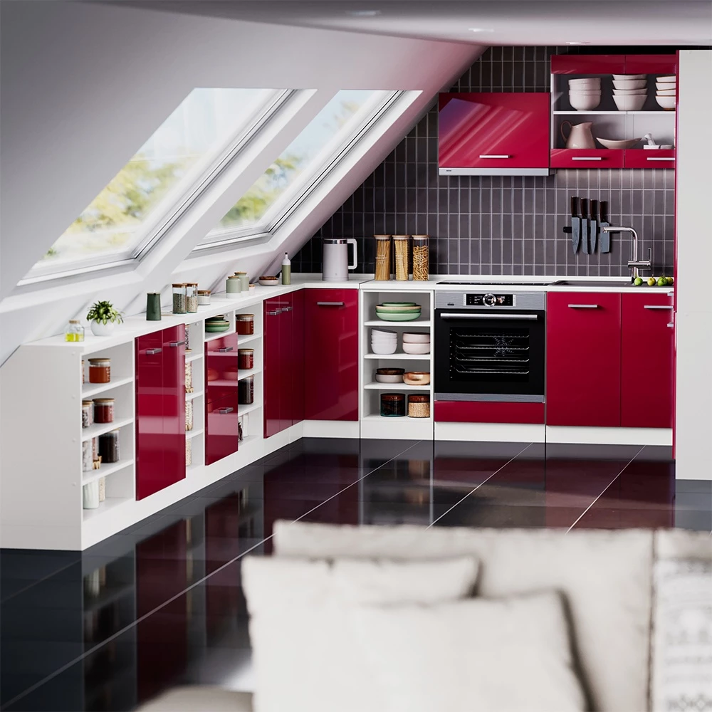 Meuble sous pente R-Line rouge brillant/blanc 60cm avec 2 tiroirs Vicco
