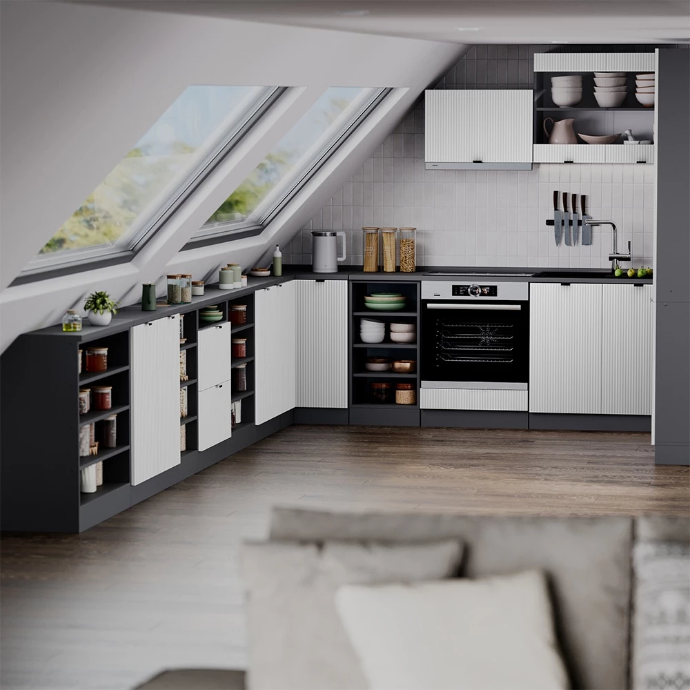 Meuble sous pente R-Line Blanc cannelé 60cm avec 2 tiroirs Vicco