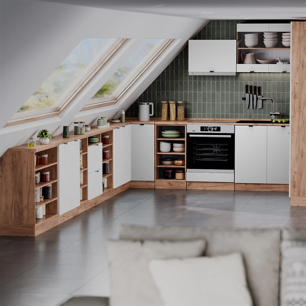 Meuble sous pente R-Line Blanc cannelé 80cm 2 portes, 60 cm de profondeur Vicco