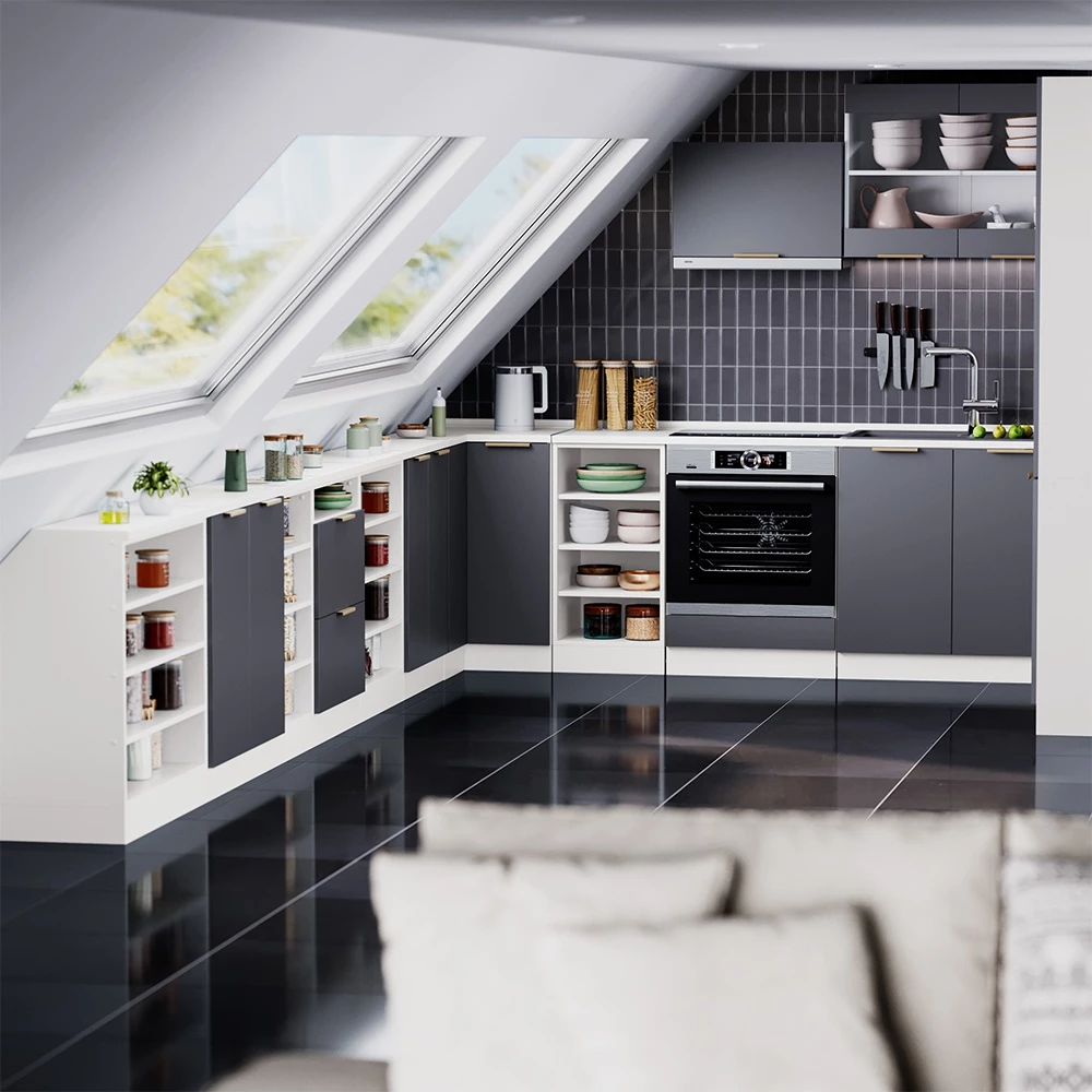 Meuble sous pente R-Line Anthracite-or 60cm 2 tiroirs, 60 cm de profondeur Vicco