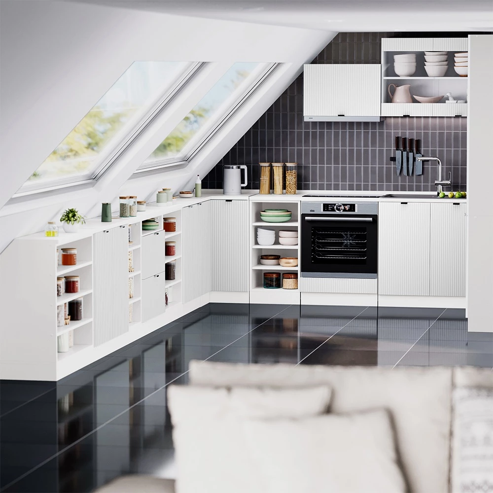 Meuble sous pente R-Line Blanc cannelé 80cm avec 2 portes Vicco