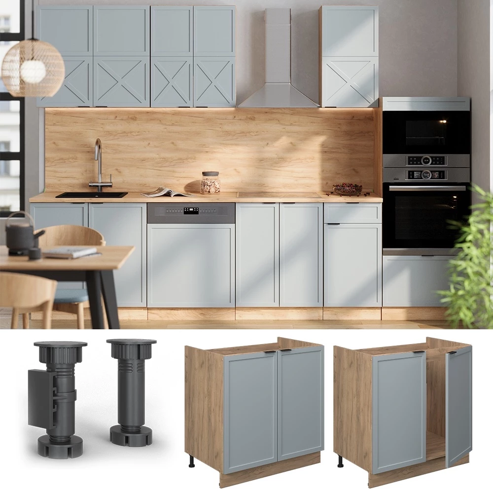Meuble sous évier en Bleu clair-gris sur fond blanc