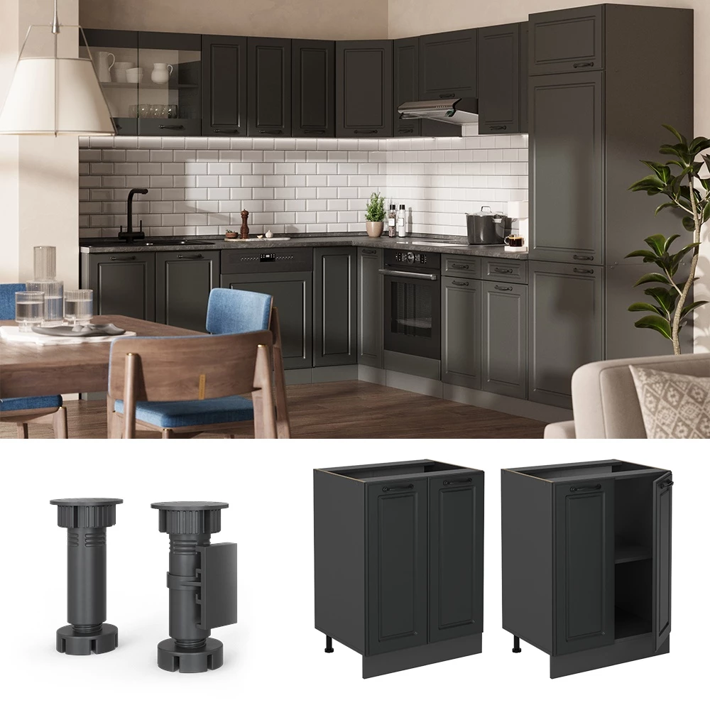 Mobiletto base cucina in Antracite casa di campagna su sfondo bianco