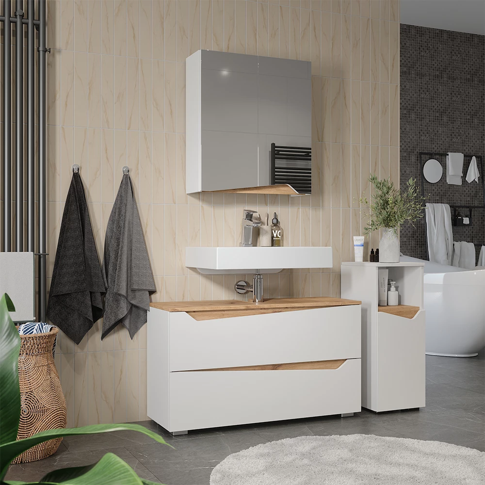 Badkamermeubelset Marelle Wit/Artisanaal eiken 3-delig Vicco