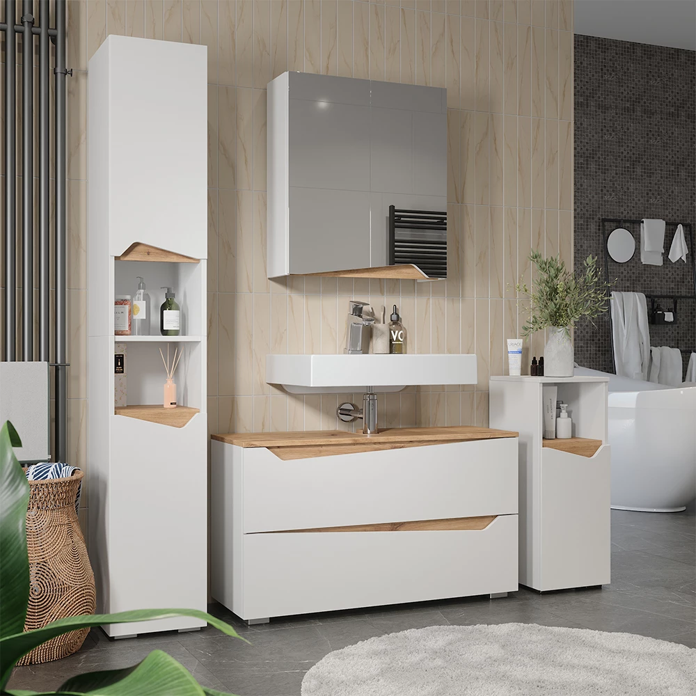 Badkamermeubelset Marelle Wit/Artisanaal eiken 4-delig Vicco