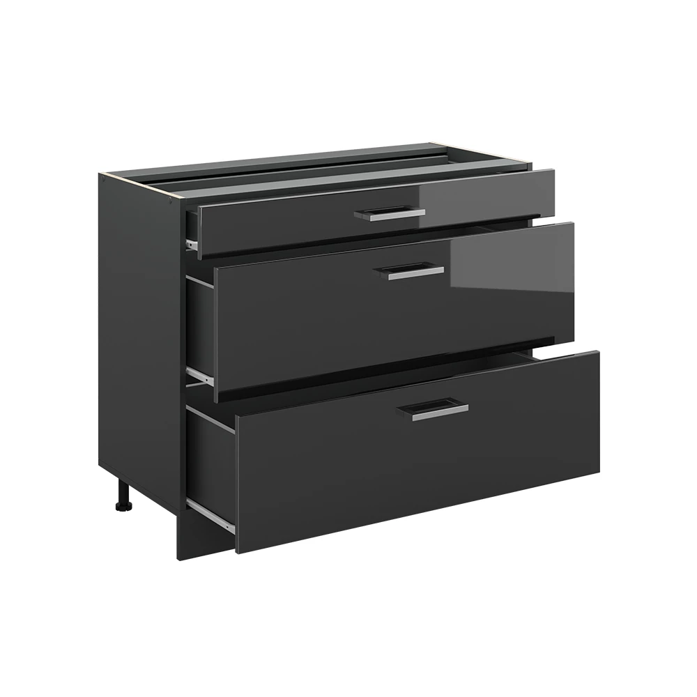 Küchenunterschrank R-Line Anthrazit Hochglanz/Anthrazit 100 cm Arbeitsplatte Marmor Vicco