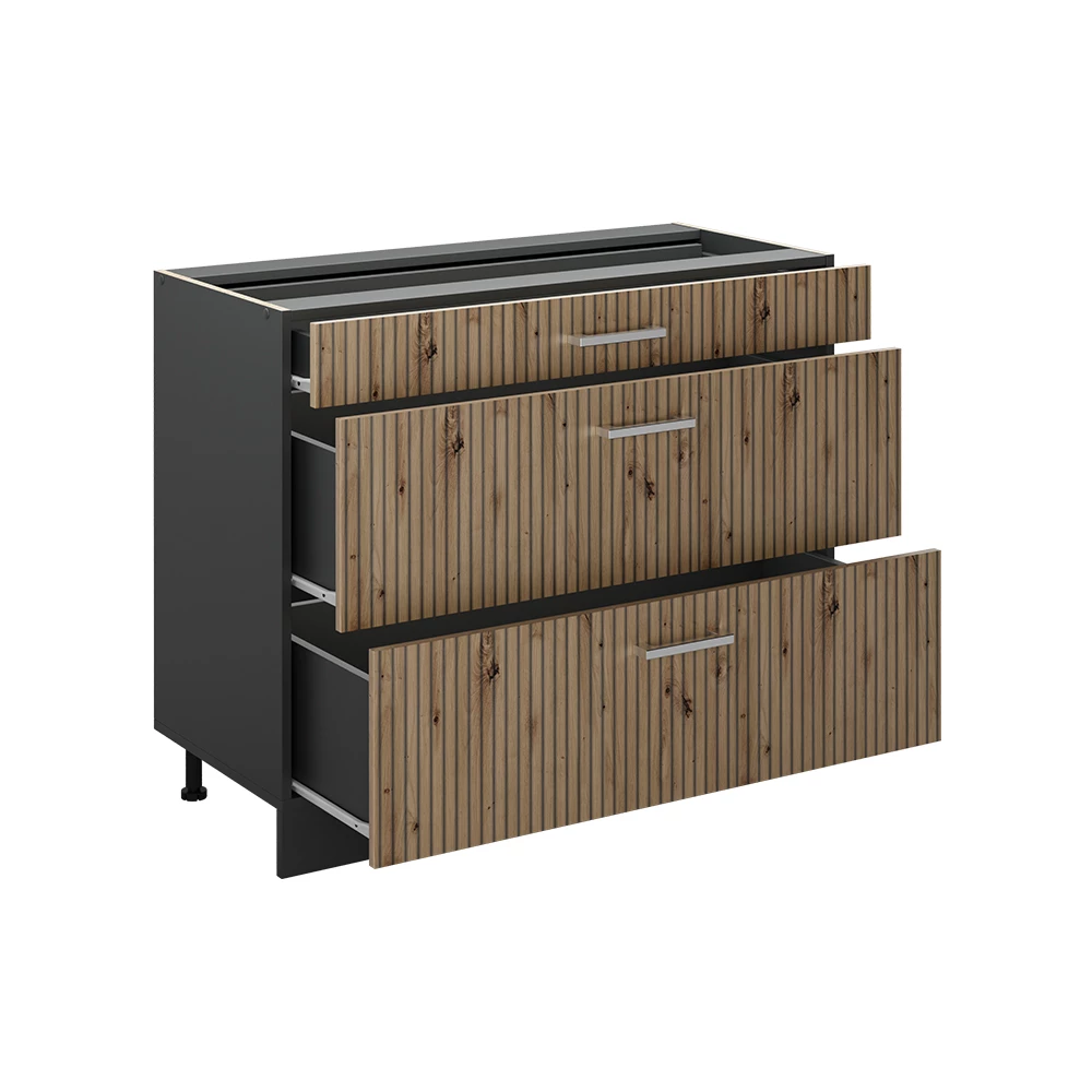 Küchenunterschrank R-Line Artisan-Eiche/Anthrazit 100 cm Arbeitsplatte Anthrazit Vicco