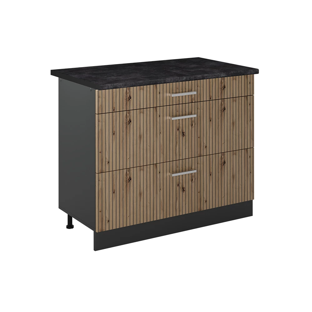Küchenunterschrank R-Line Artisan-Eiche/Anthrazit 100 cm Arbeitsplatte Anthrazit Vicco