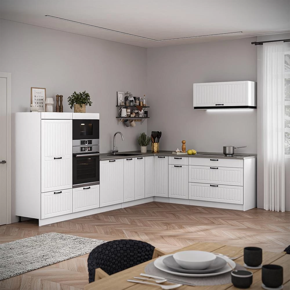 Cucina angolare completa Fame-Line Bianco country/Bianco 327 x 227 cm piano di lavoro Antracite Vicco