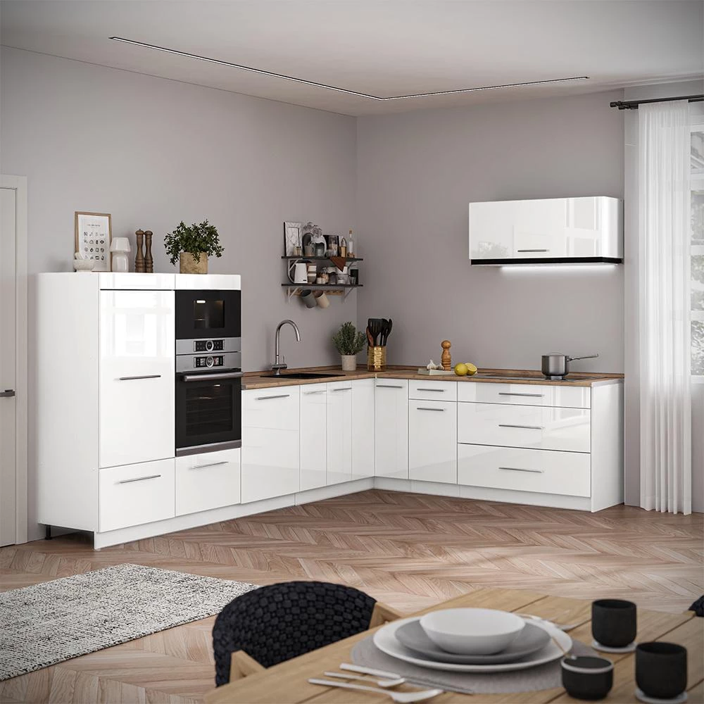 Cuisine en angle Fame-Line Blanc Haute brillance/Blanc 327 x 227 cm sans PT Vicco