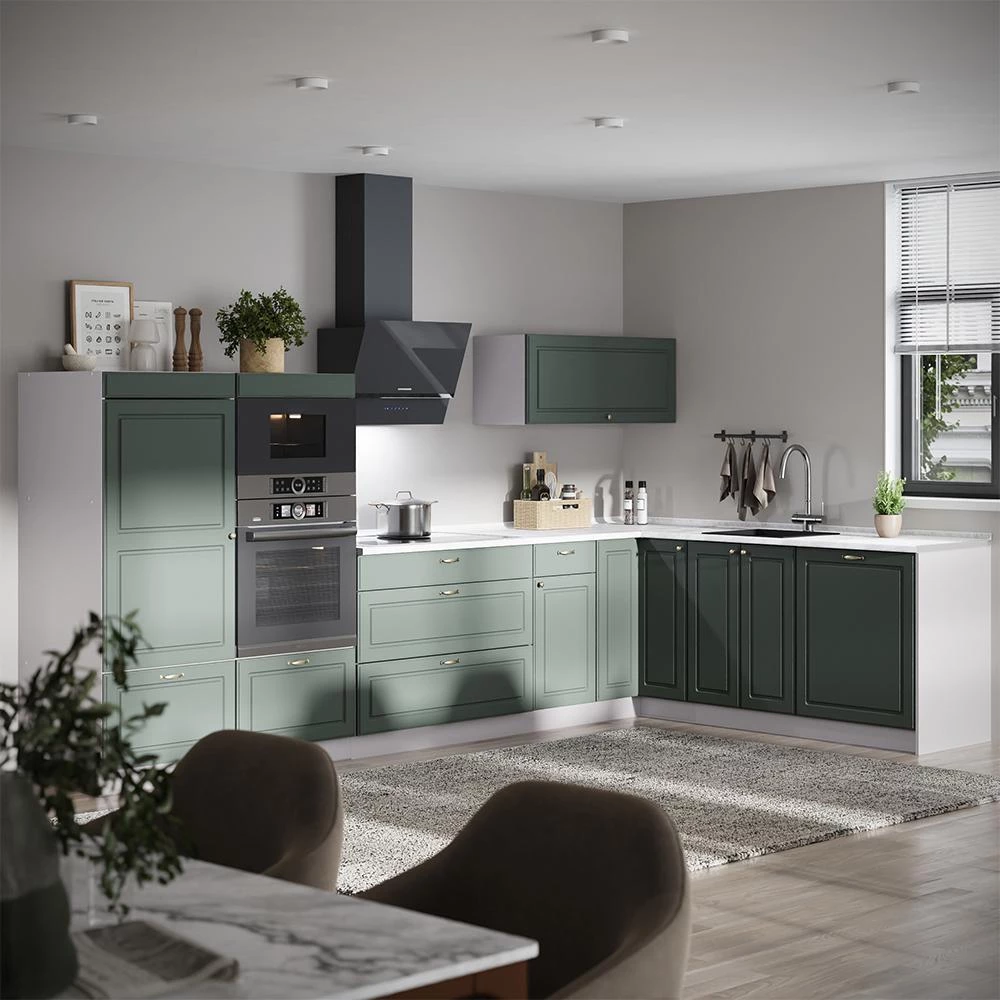 Cucina angolare completa Fame-Line Verde-oro country/Bianco 347 x 207 cm senza piano di lavoro Vicco
