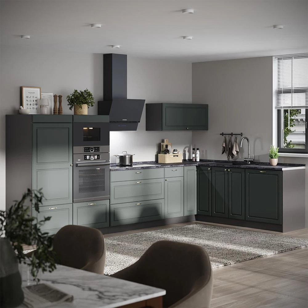 Cucina angolare completa Fame-Line Verde-oro country/Antracite 347 x 207 cm senza piano di lavoro Vicco