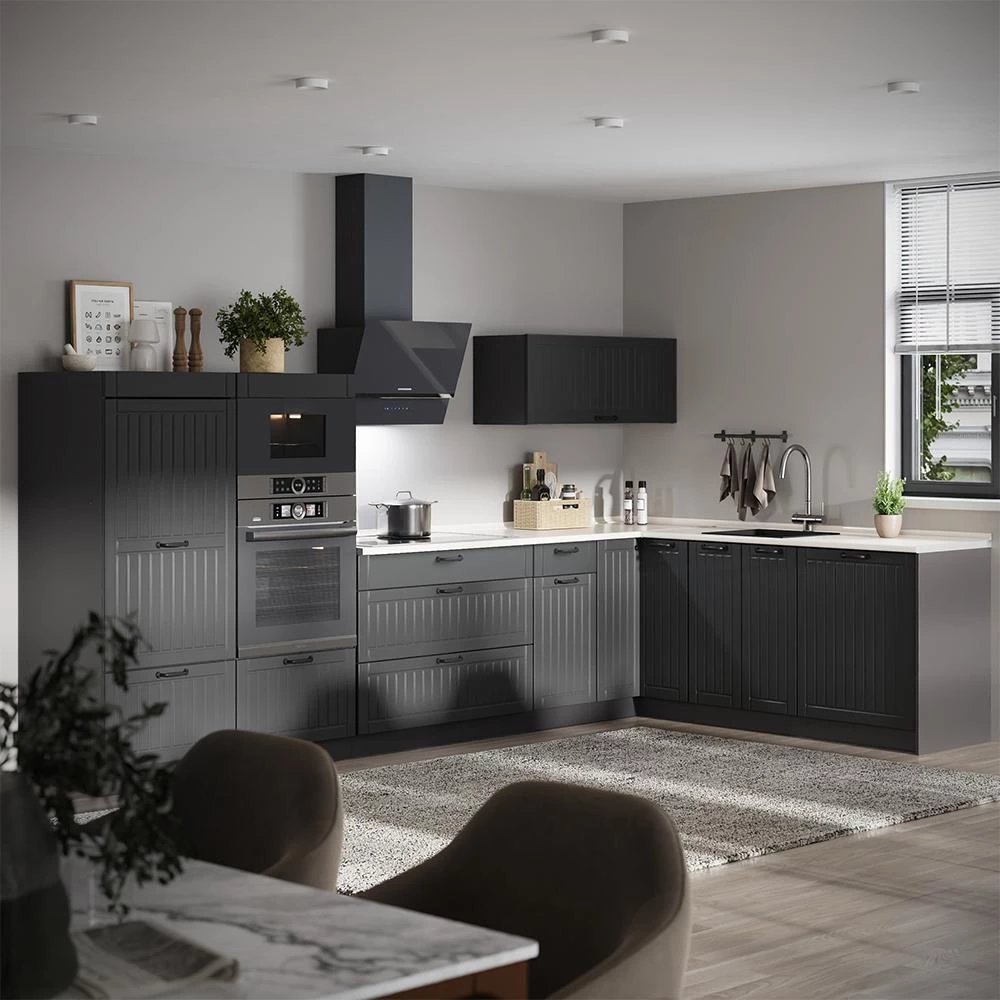 Cucina angolare completa Fame-Line Grigio scuro/Antracite 347 x 207 cm senza piano di lavoro Vicco