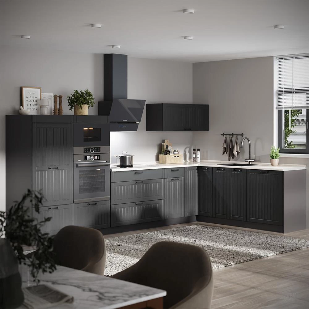 Cucina angolare completa Fame-Line Grigio scuro/Antracite 347 x 207 cm piano di lavoro Antracite Vicco