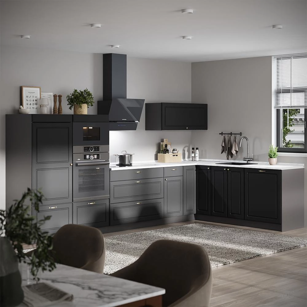 Cucina angolare completa Fame-Line Oro-antracite country/Antracite 347 x 207 cm piano di lavoro Rovere dorato Vicco
