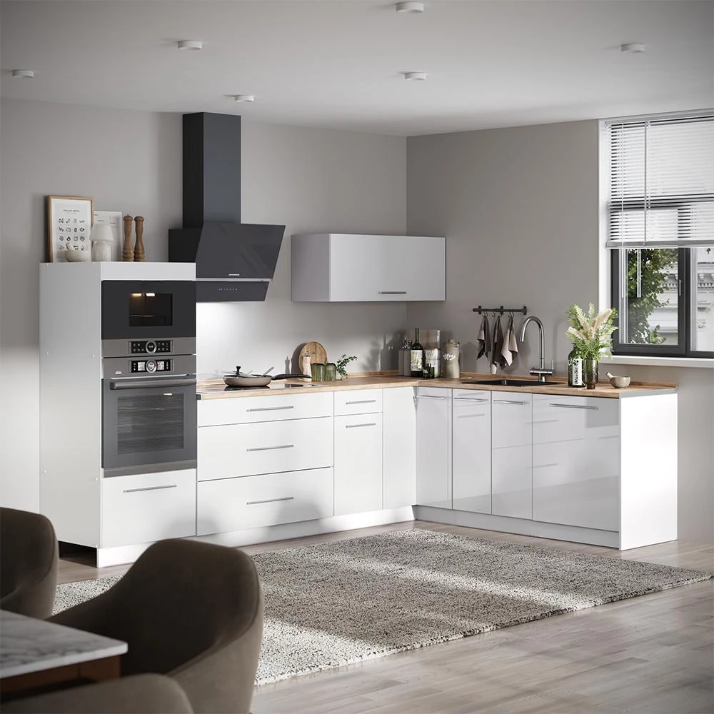 Cuisine en angle Fame-Line Blanc Haute brillance/Blanc 287 x 207 cm, PT Anthracite Vicco