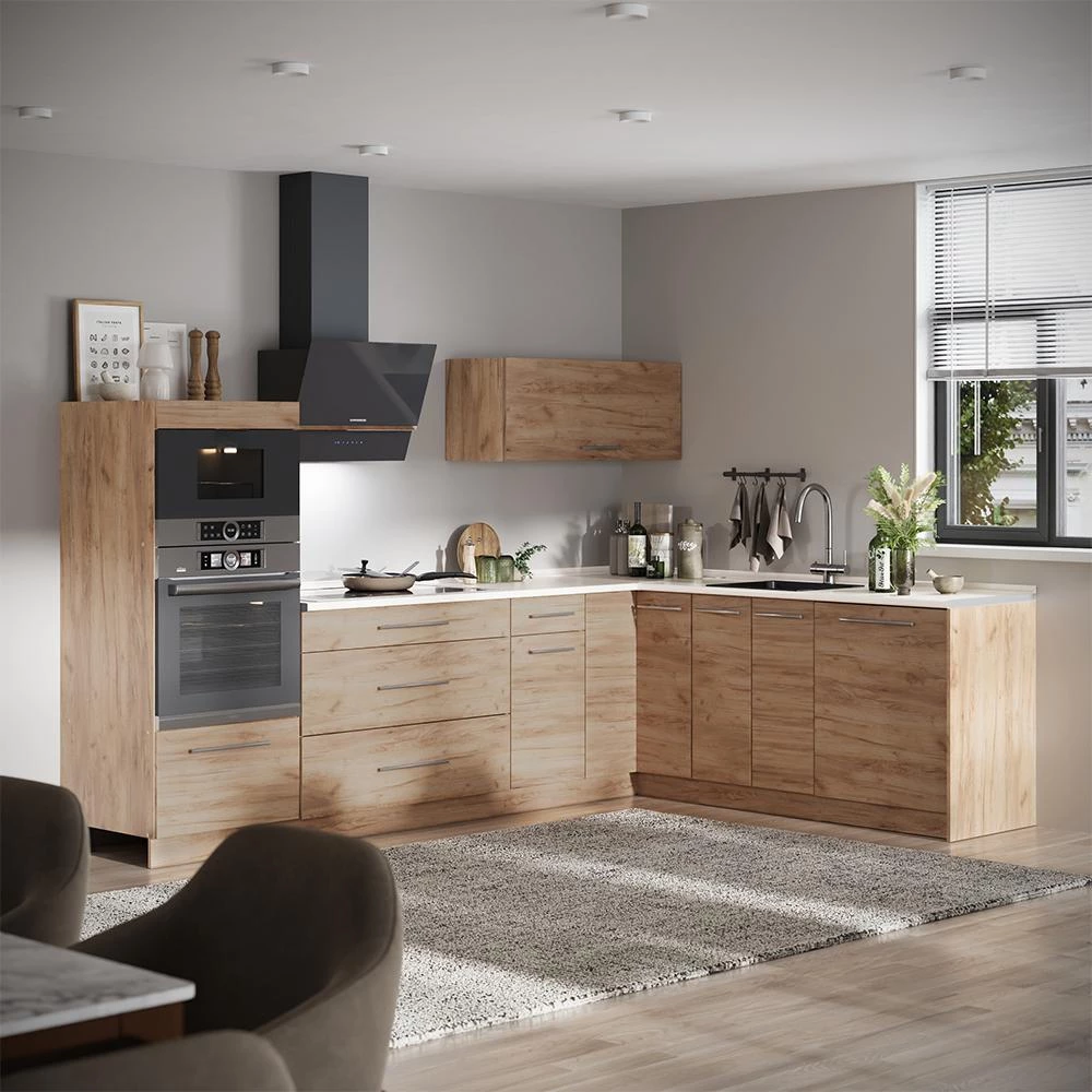 Cucina angolare completa Fame-Line Rovere dorato/Rovere dorato 287 x 207 cm piano di lavoro Antracite Vicco